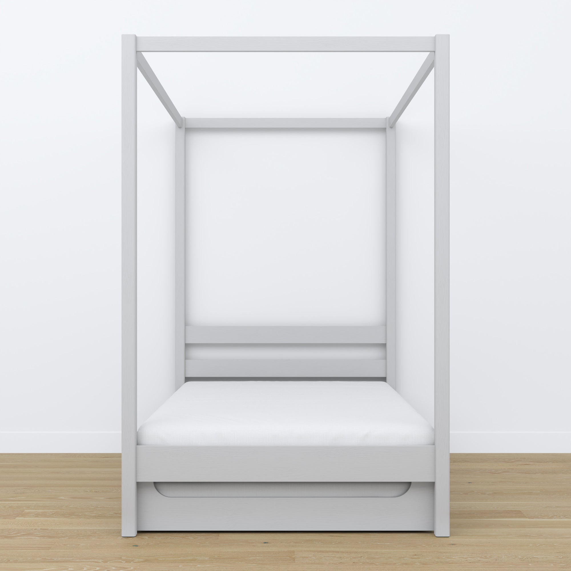 Bed grey with canopy – drawer for an extra mattress, wooden