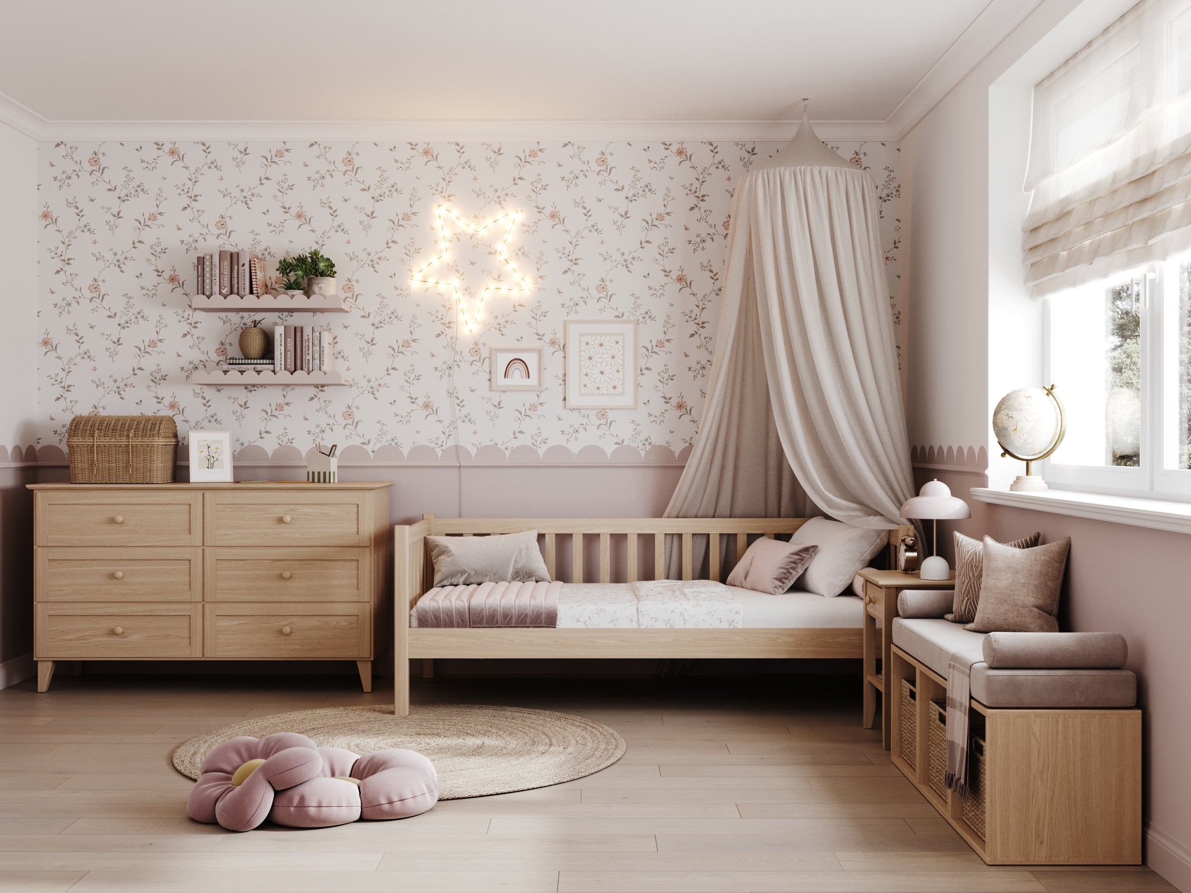 Sofa bed natural oak made of oak – dimensions and diagram, Nizio