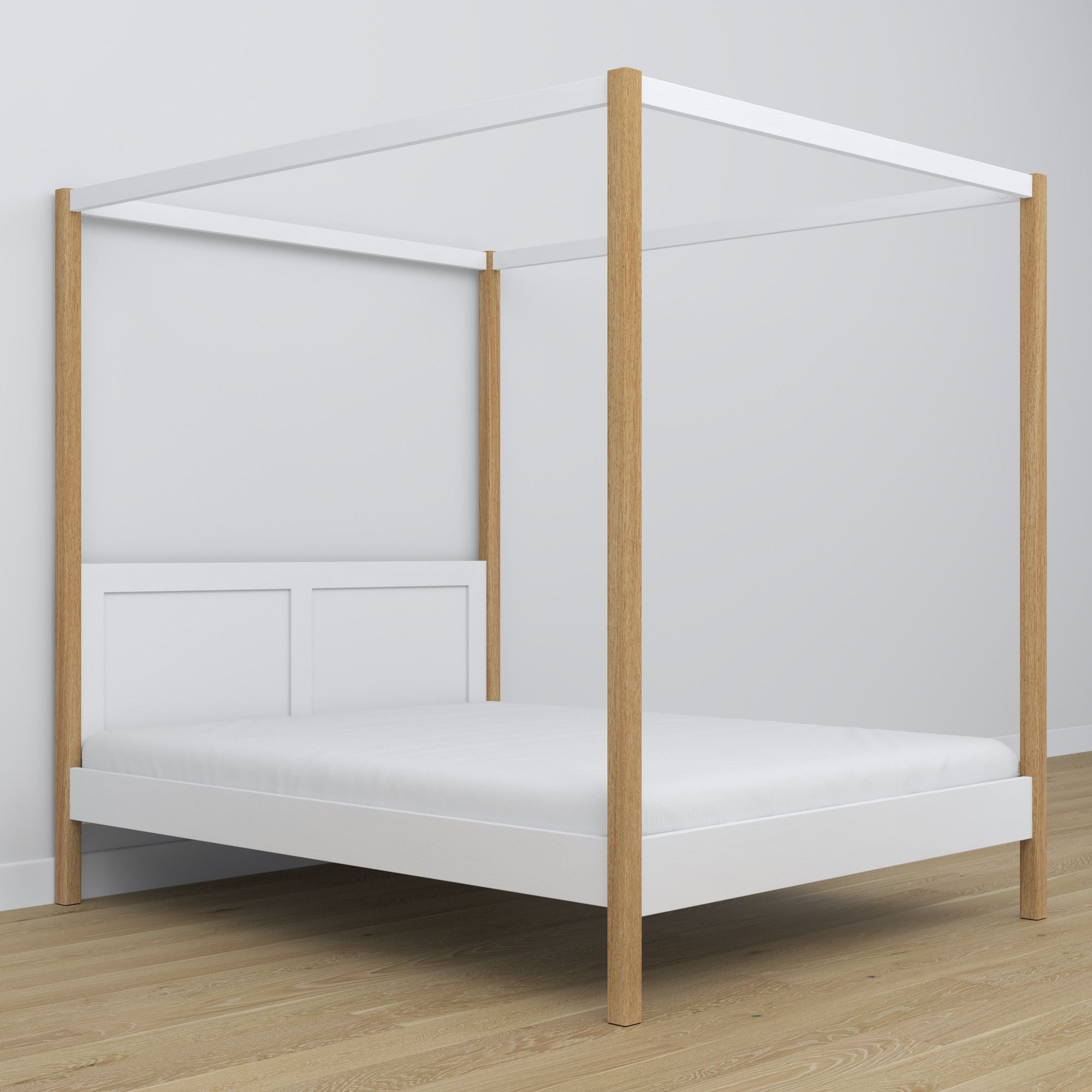 Wooden canopy bed white-oak – dimensions and diagram, Nizio Home