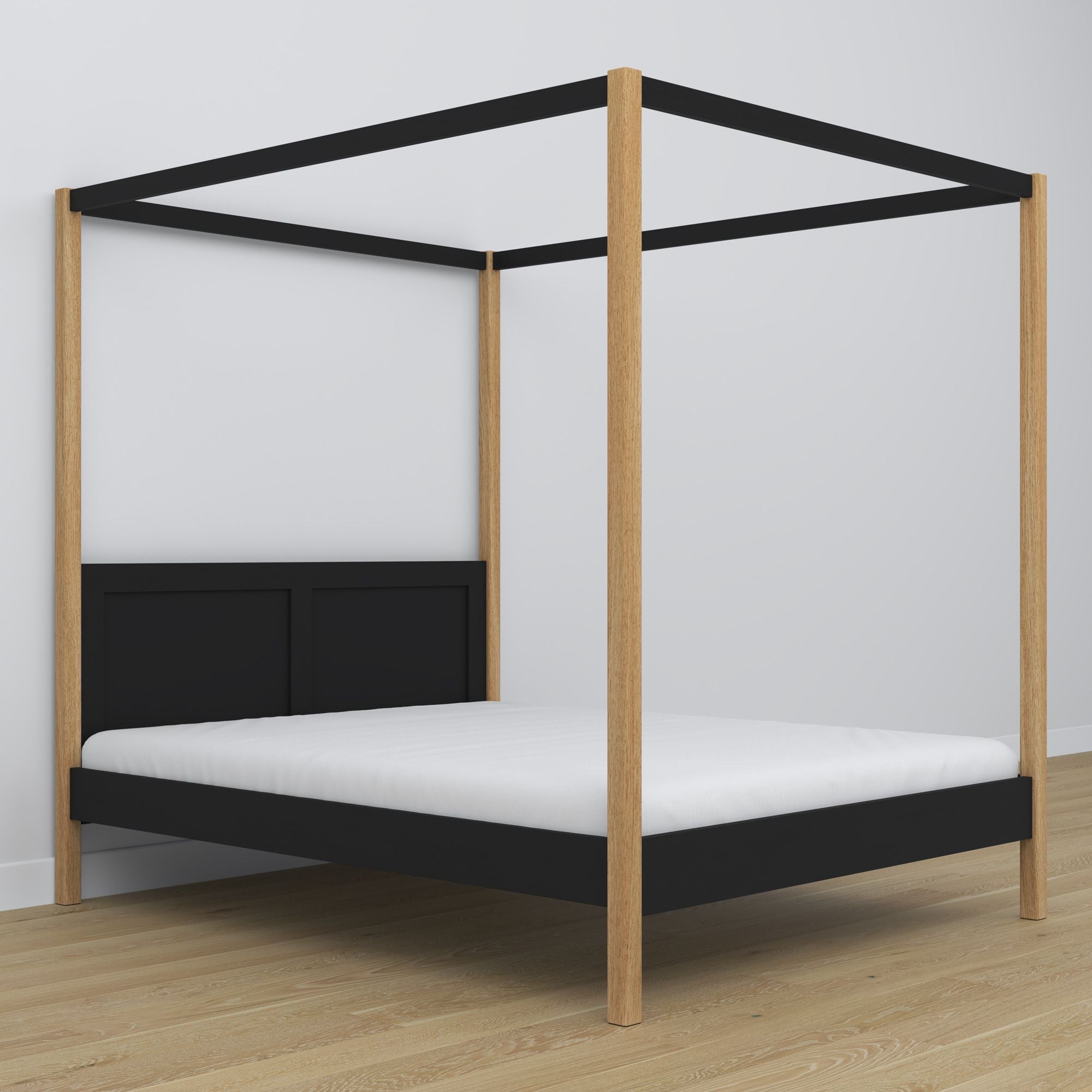 Wooden black-oak canopy bed – dimensions and diagram, Nizio Home