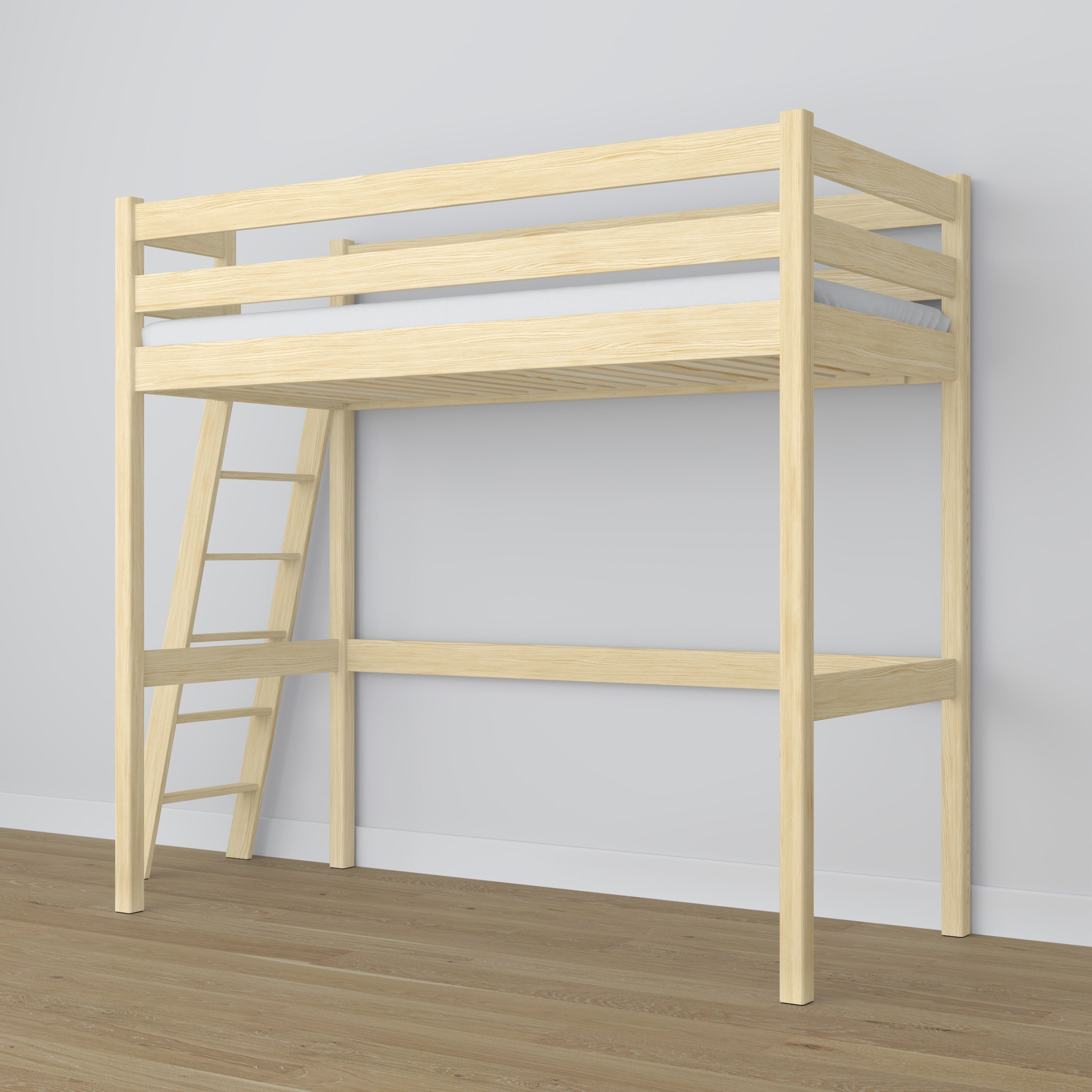 Letto a soppalco pino trasparente in nella cameretta dei bambini – allestimento scandi, in legno
