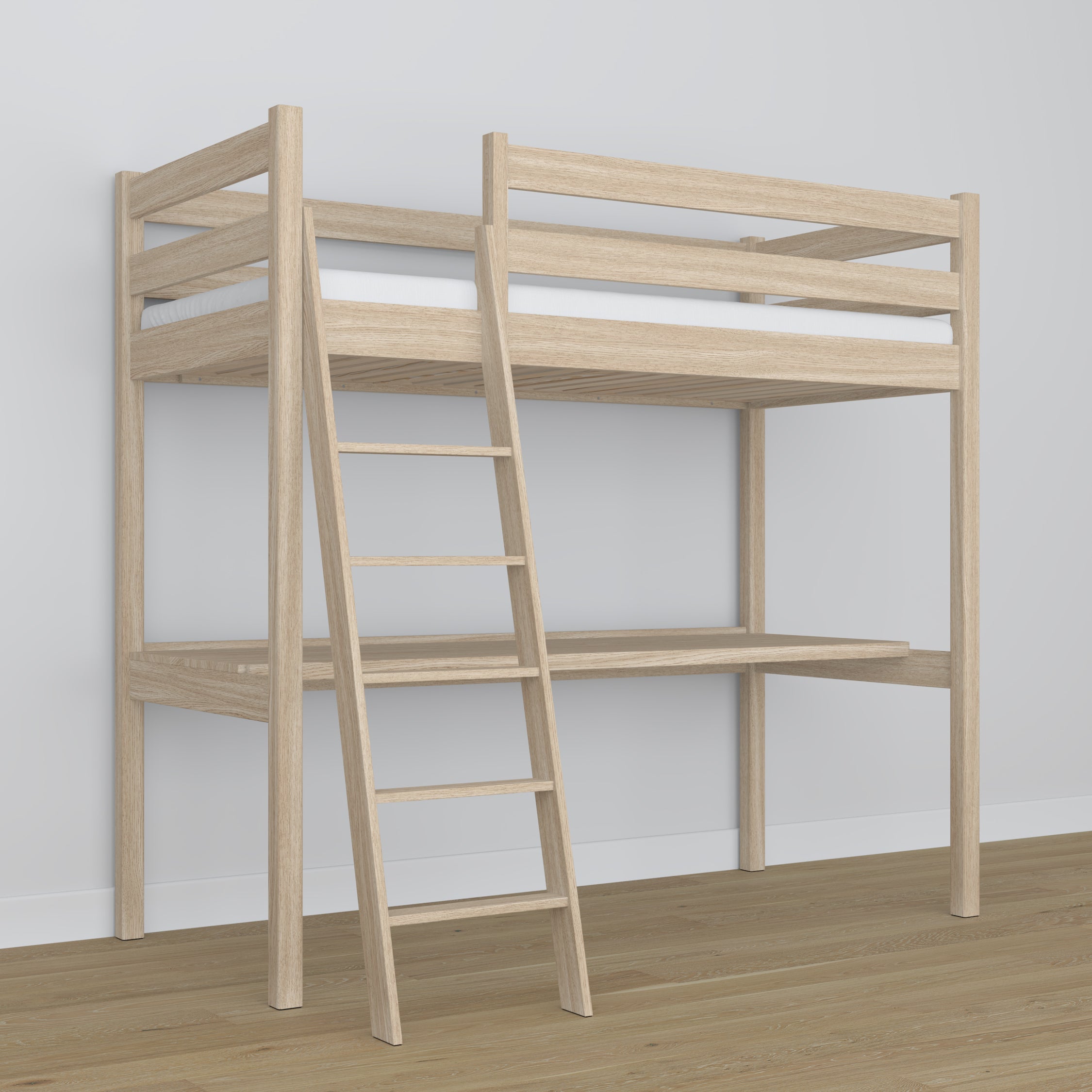 Letto a soppalco con scrivania quercia sbiancata con quercia – dimensioni, Nizio Home