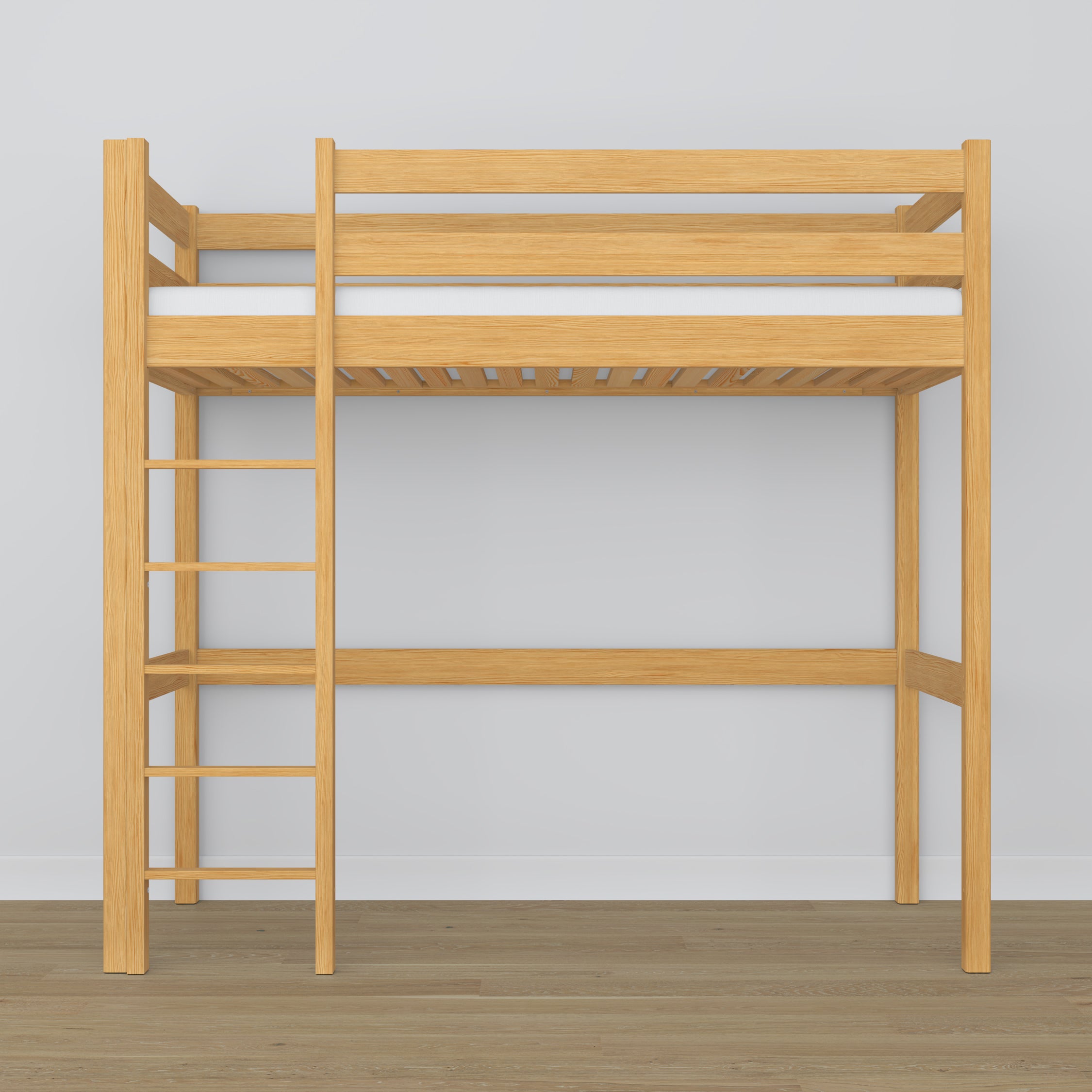 Loft bed natural pine – wooden ladder and safety rail, Nizio Home