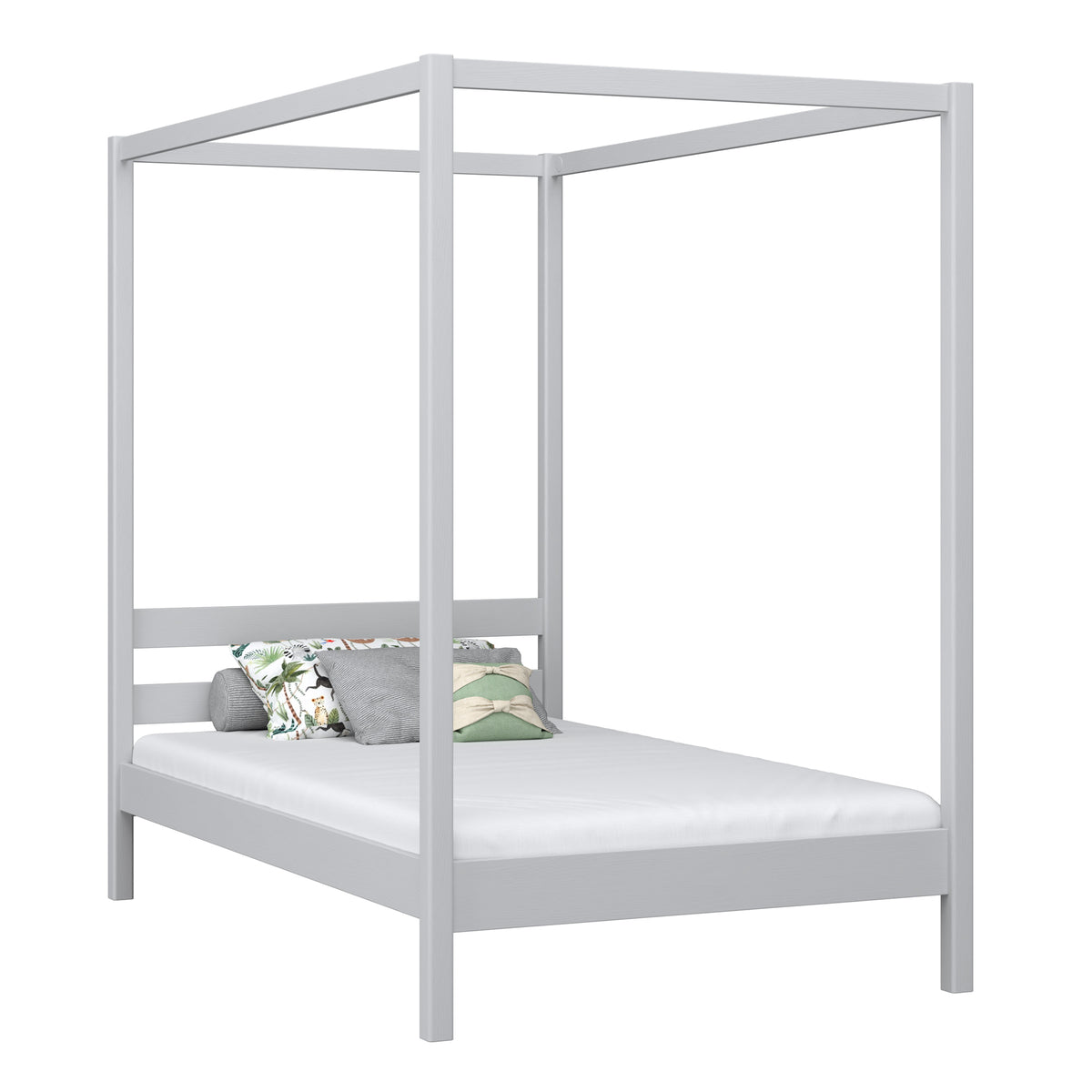 Wooden grey canopy bed – child’s room, Scandinavian style, Nizio