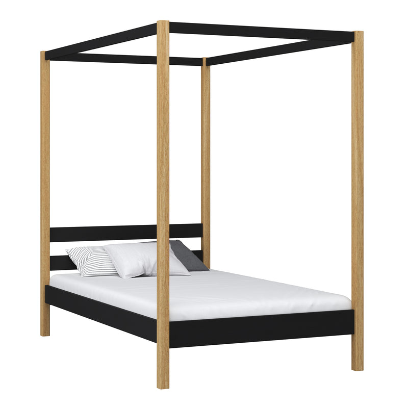 Letto con baldacchino in legno nero-quercia – stanza per bambini, stile scandinavo Nizio