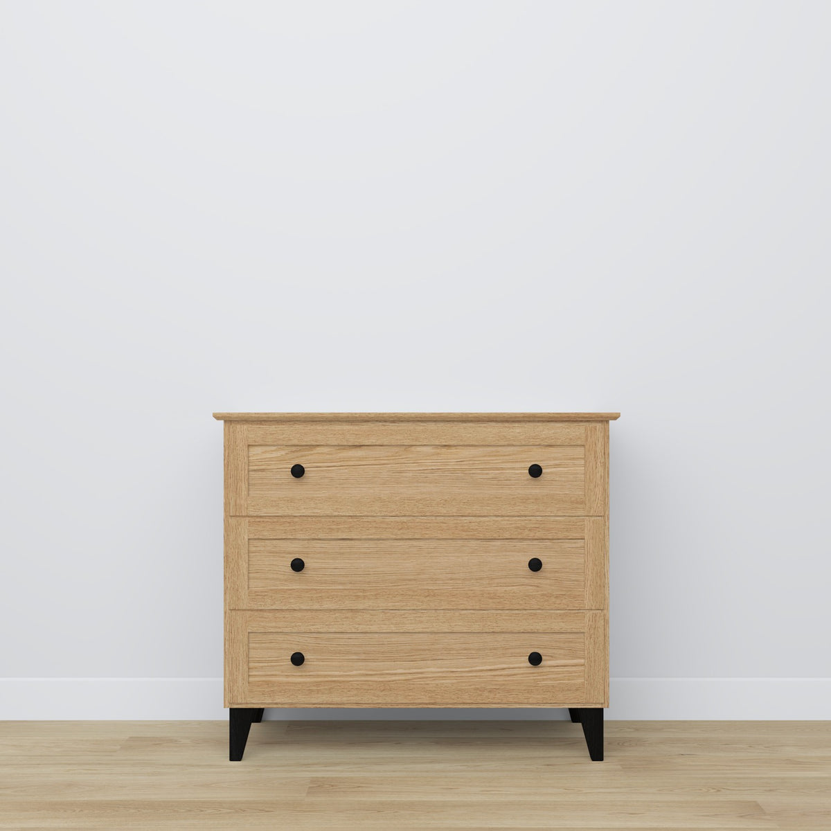 Chest of drawers 3S oak natural oak with black – open drawers, spacious storage compartments