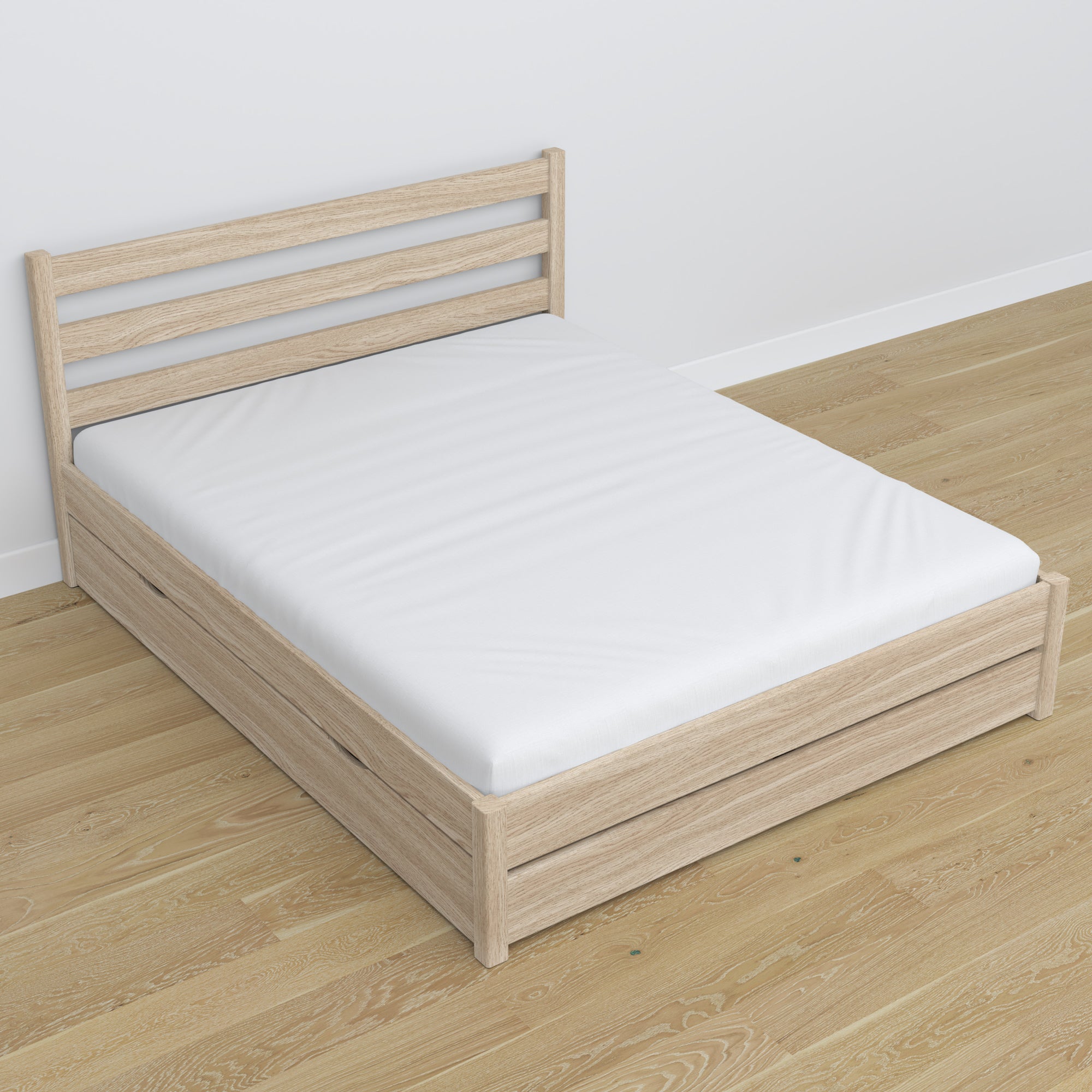 Letto matrimoniale quercia sbiancata – gambe e base in quercia, dettaglio