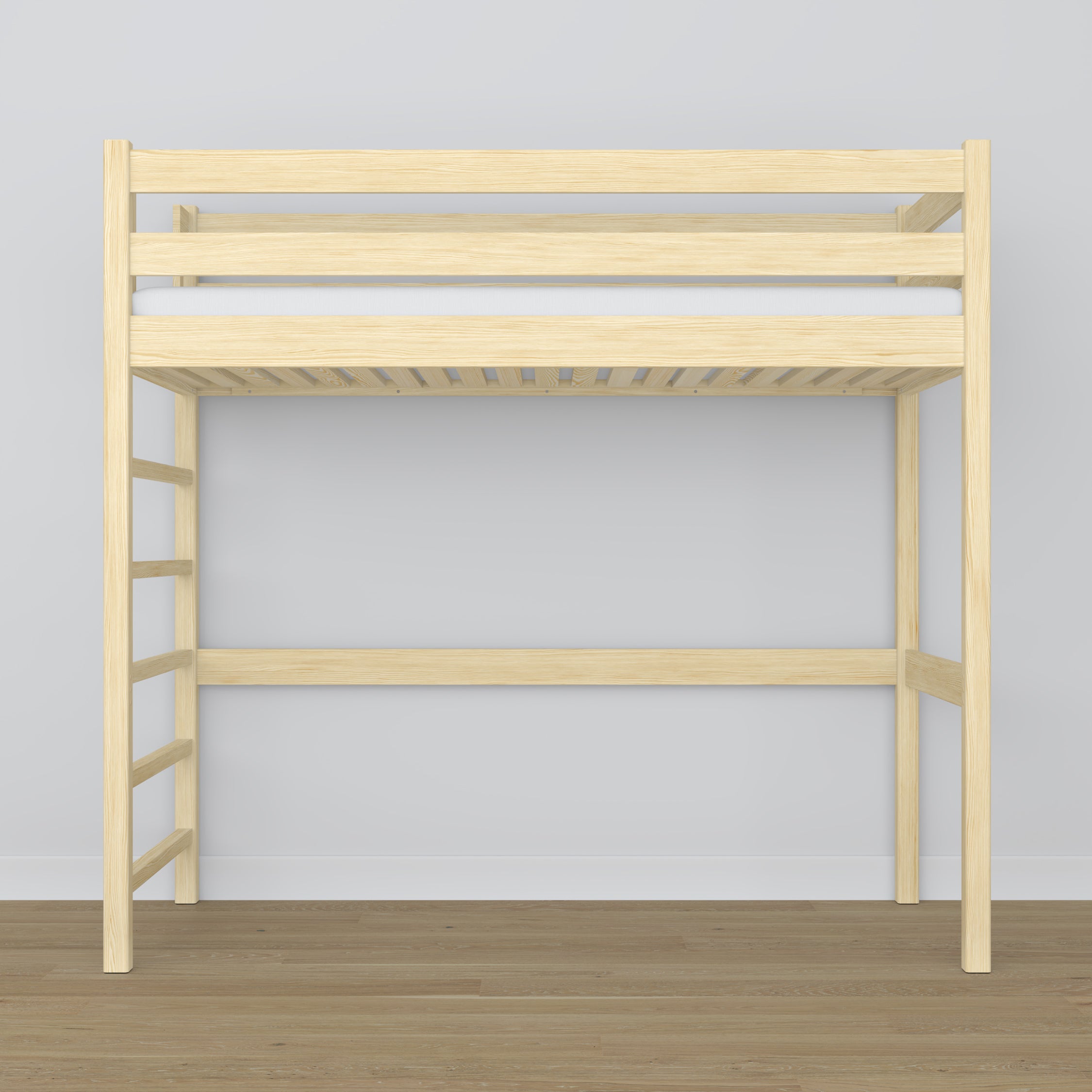 Letto a soppalco pino trasparente in legno – vista dall'alto su camera da letto
