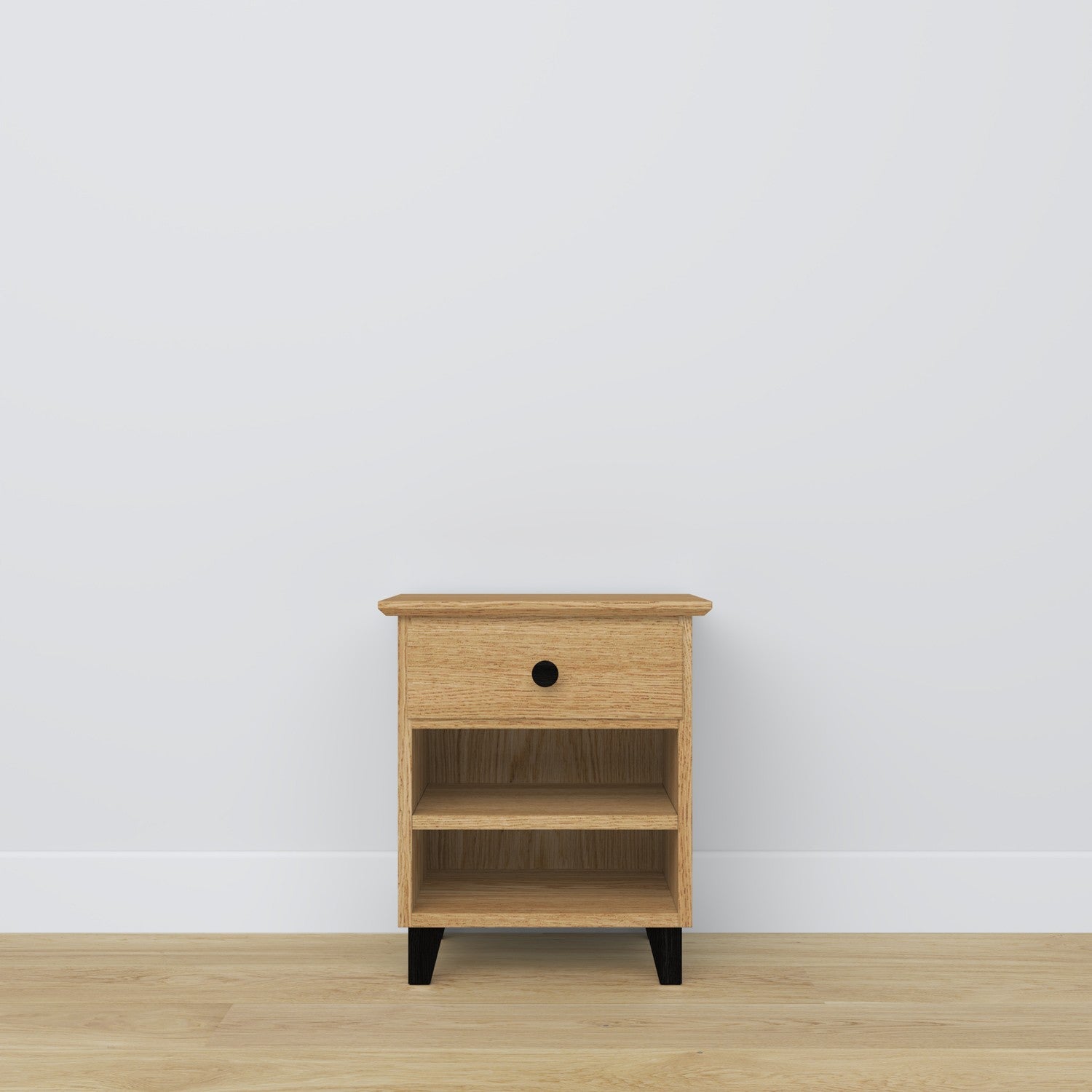 Comodino con cassetto N02 in rovere naturale con nero – camera da letto, stile scandinavo
