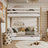 Letto a castello in legno bianco-quercia – cassetto aperto, capiente vano sotto letto