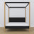 Double bed black and oak with canopy – wooden frame corner, close-up