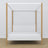 Double bed white and oak with canopy – wooden frame corner, close-up