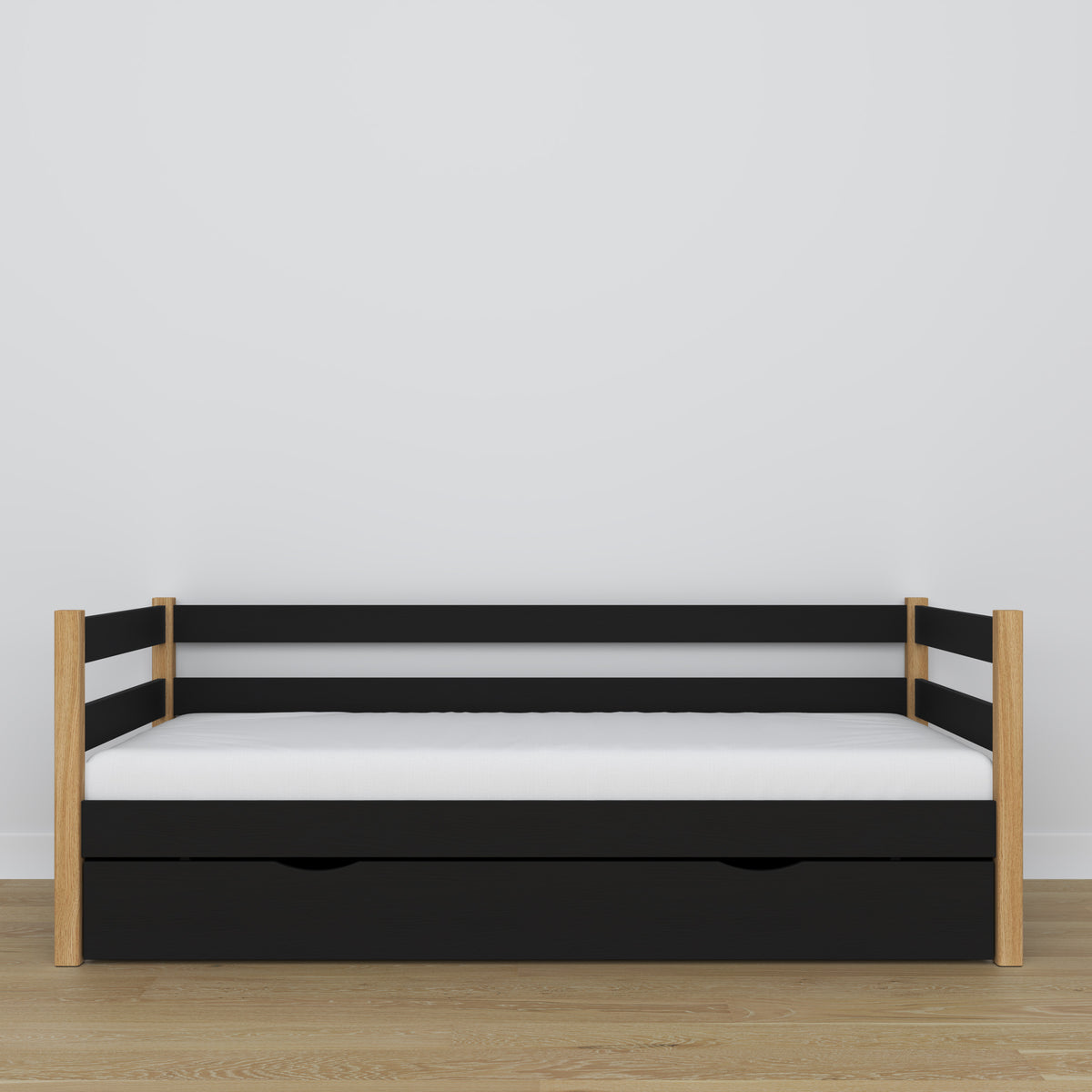 Łóżko sofa z szufladą N01 czarno dębowy – dodatkowy widok, lite drewno