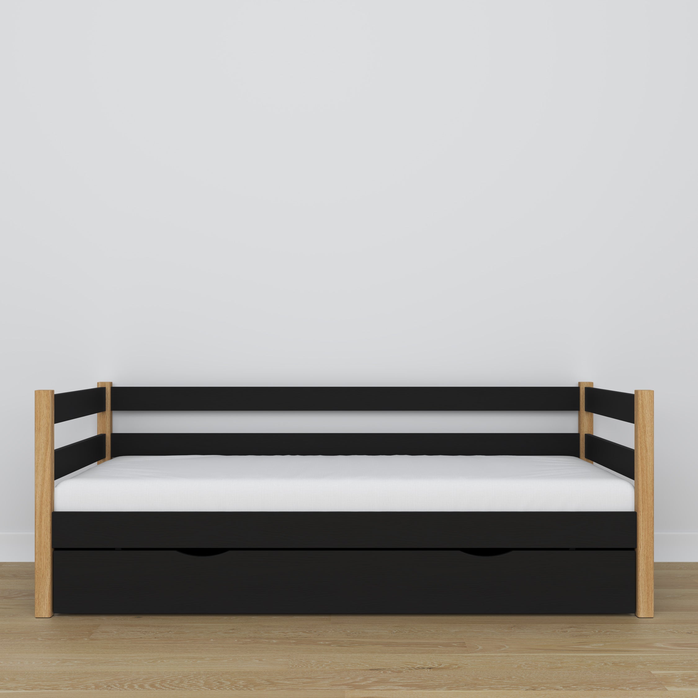 Łóżko sofa z szufladą N01 czarno dębowy – dodatkowy widok, lite drewno