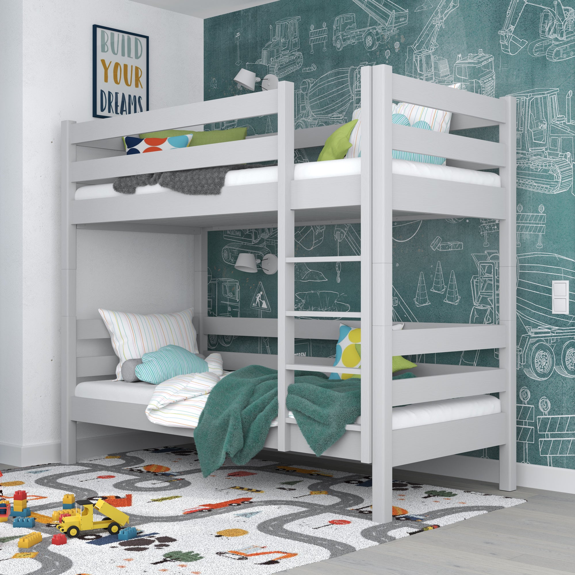Grey Wooden Bunk Bed – Two Sleeping Areas in One, Safe Construction