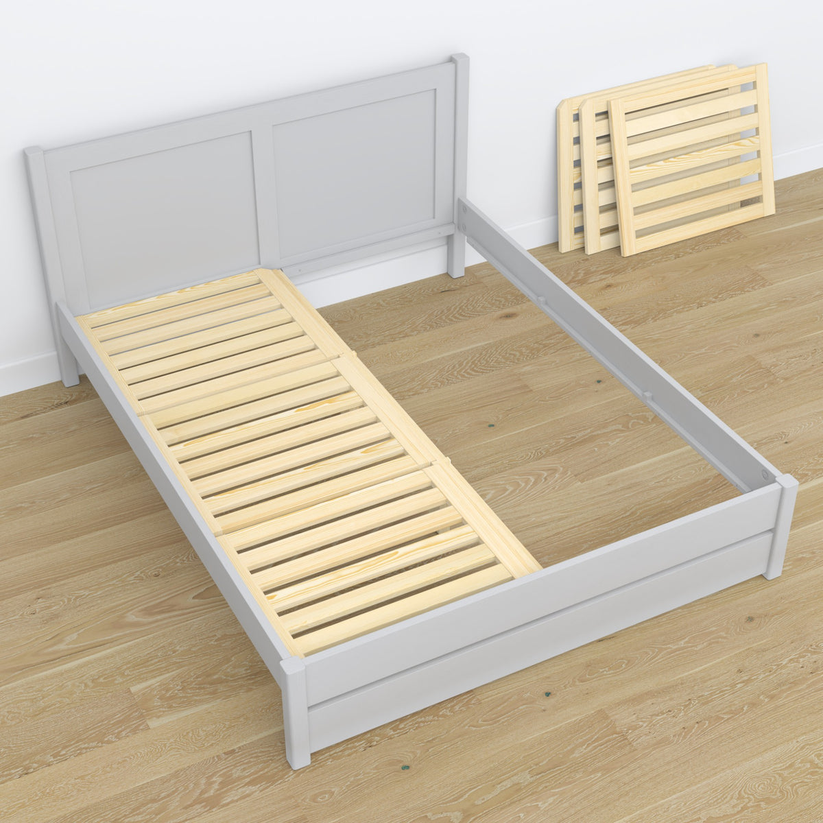 Letto matrimoniale grigio in legno – dimensioni e schema, Nizio Home