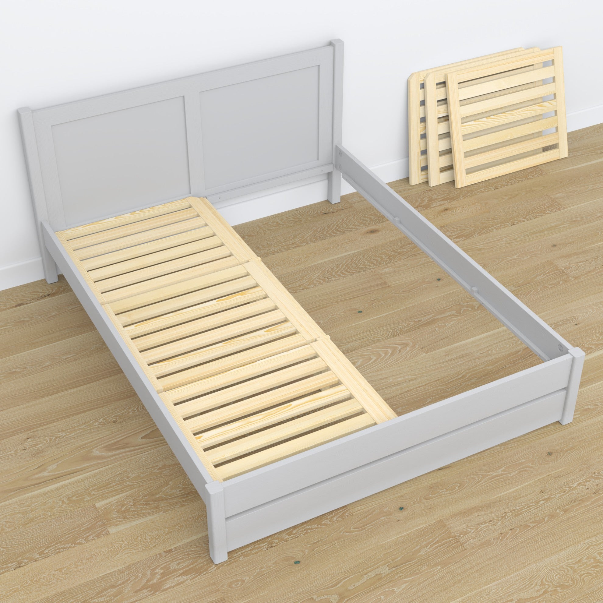 Letto matrimoniale grigio in legno – dimensioni e schema, Nizio Home
