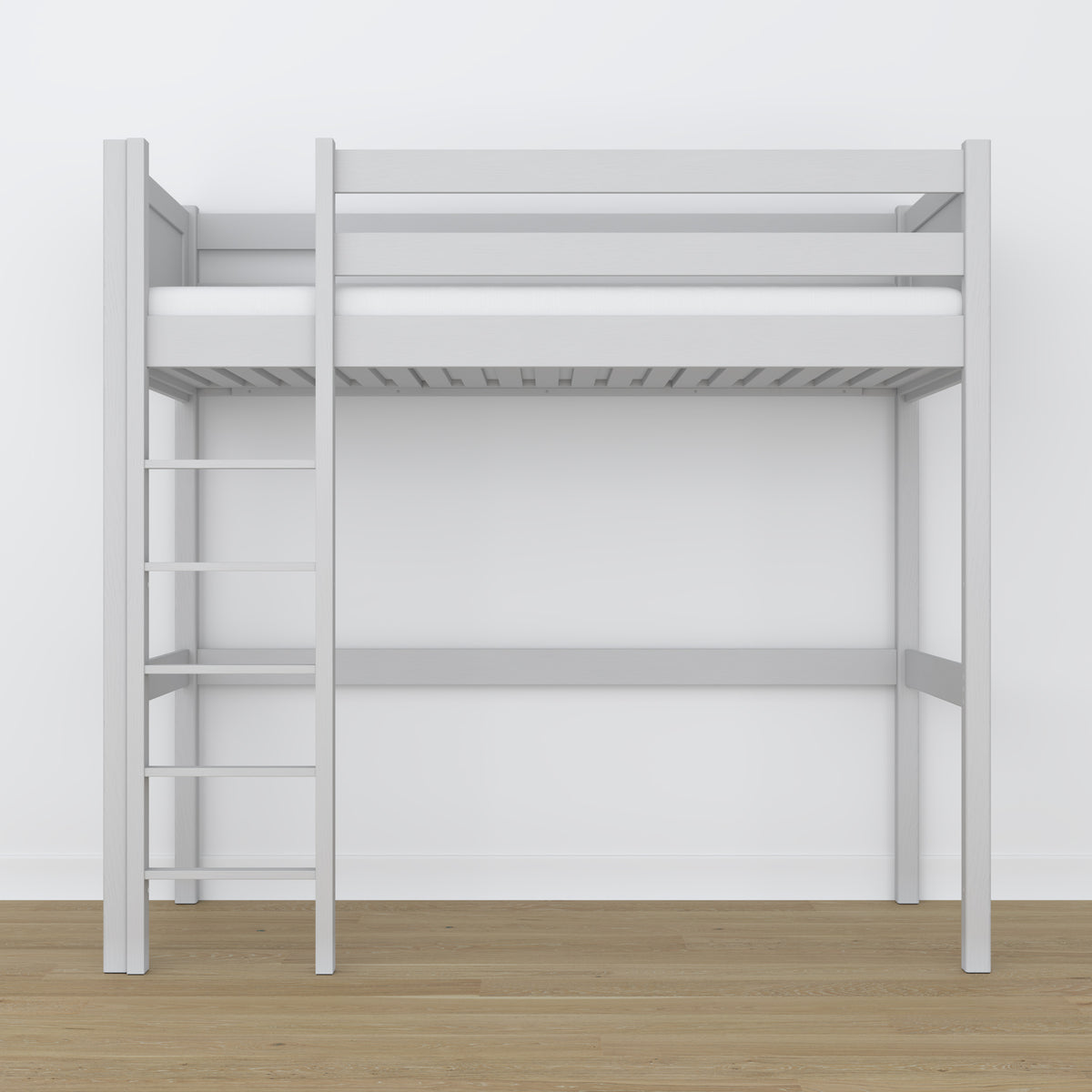 Loft bed grey – wooden ladder and safety rail, Nizio Home