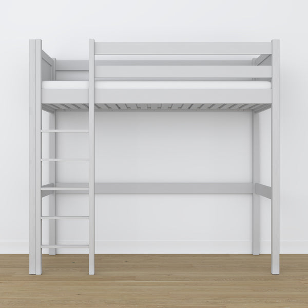 Loft bed grey – wooden ladder and safety rail, Nizio Home