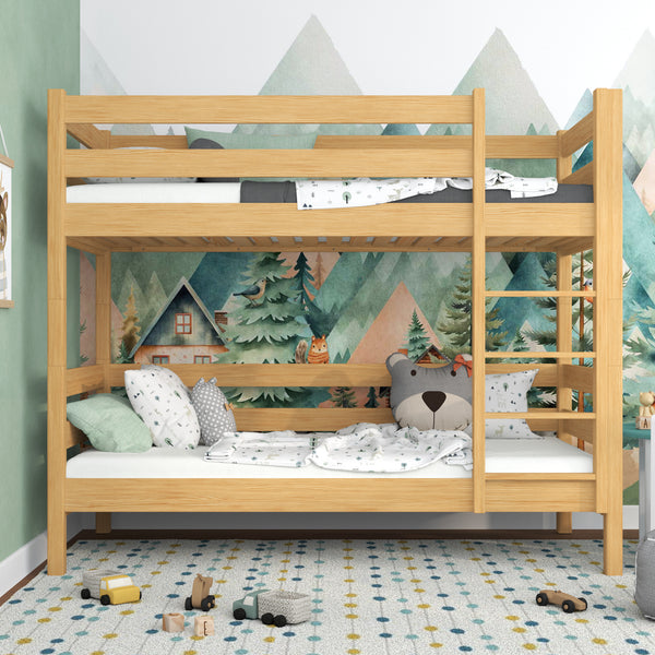 Natural Pine Bunk Bed – Wooden Ladder and Safety Rail, Nizio Home