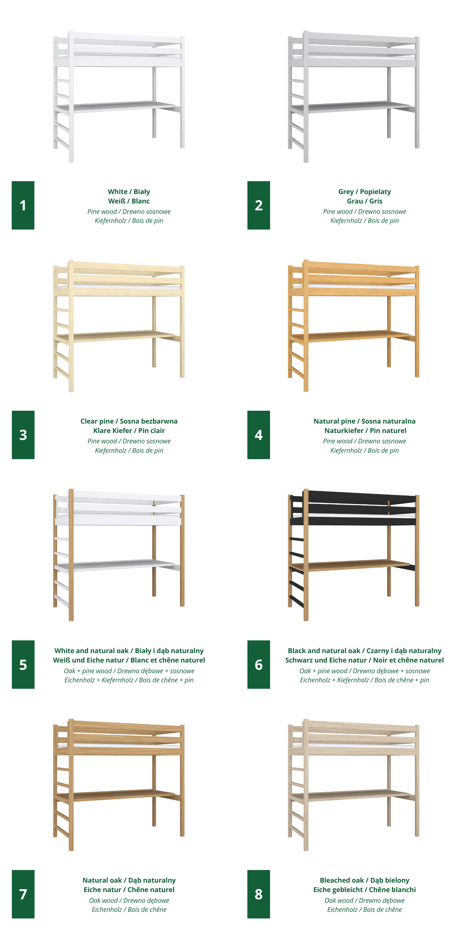 Loft Bed with Desk N01 RAL/NCS – Wooden, Color Matched to Your Interior, Nizio Home