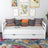 Łóżko sofa biały – boczna bariera drewniane, widok boczny, Nizio