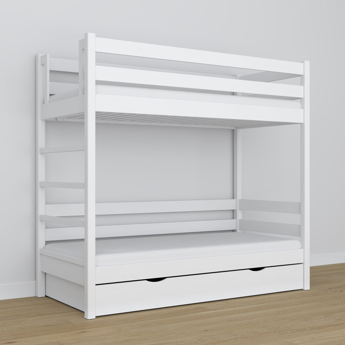 White Wooden Bunk Bed – Ladder and Joint Details, Children’s Room