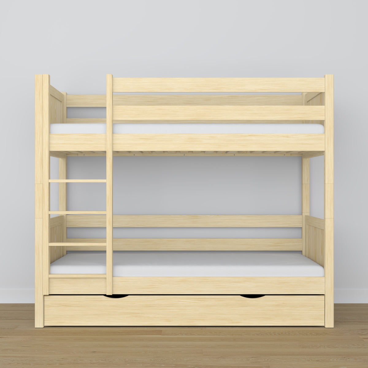 Letto a castello con cassetto pino trasparente in legno – scandinavo design, Nizio