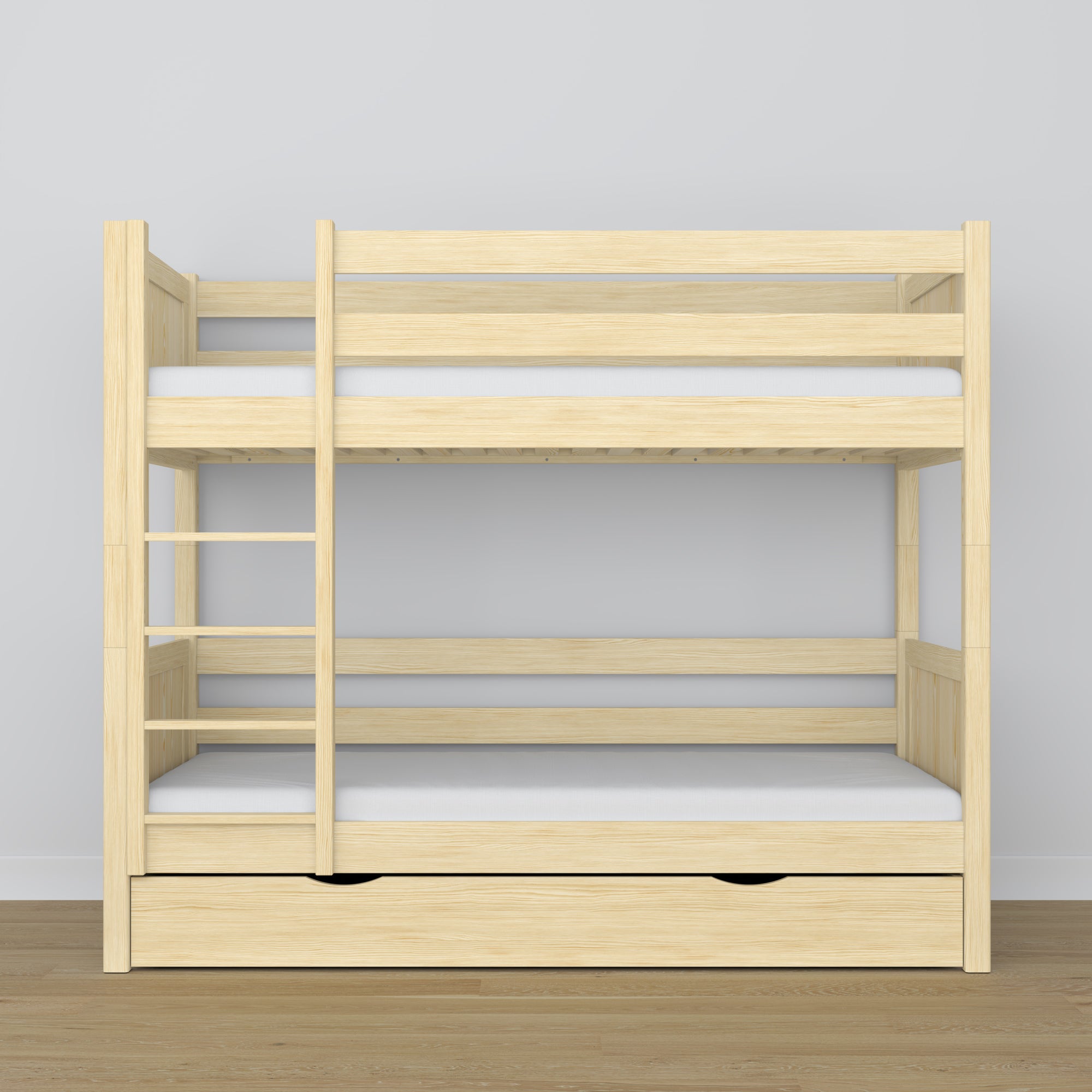 Letto a castello con cassetto pino trasparente in legno – scandinavo design, Nizio