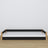 Letto basso in legno nero-quercia – cornice bassa, vista laterale, camera da letto stile scandi