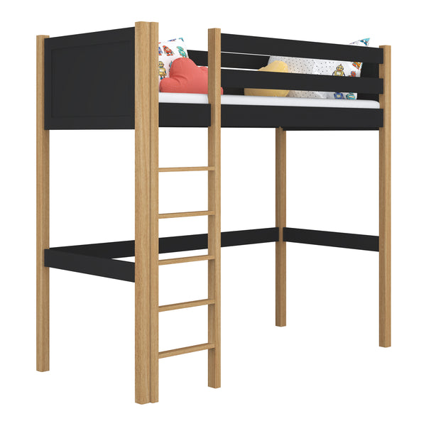 Black and Oak Wooden Loft Bed – Children’s Room, Solid Wood, Scandi Style