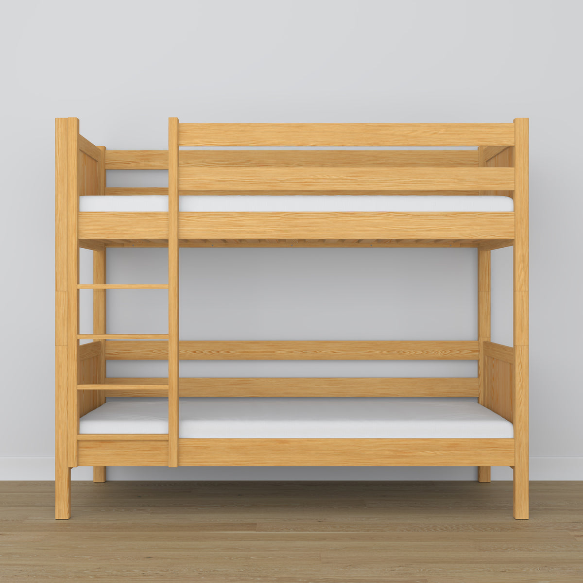 Letto a castello pino naturale – scala e sponda di protezione in legno, Nizio Home