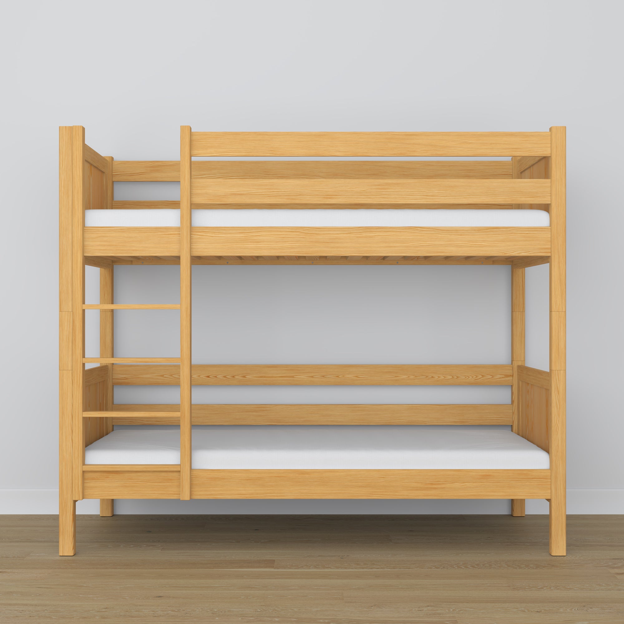 Letto a castello pino naturale – scala e sponda di protezione in legno, Nizio Home