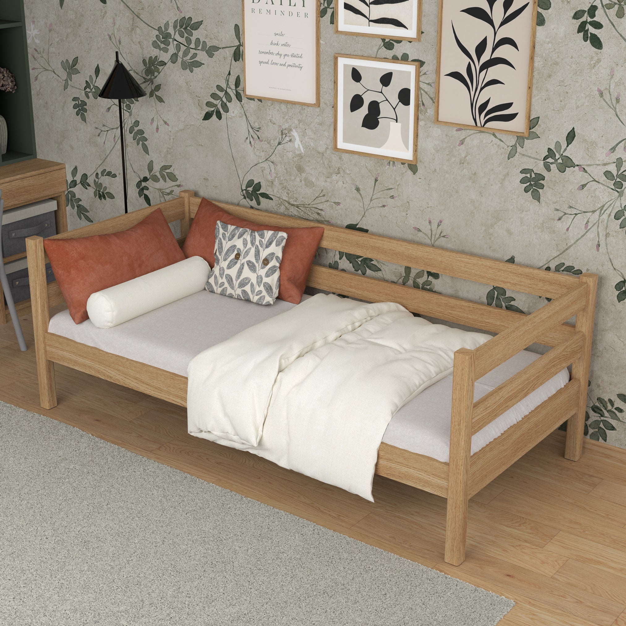Letto divano quercia naturale in nella cameretta dei bambini – allestimento scandi, in quercia