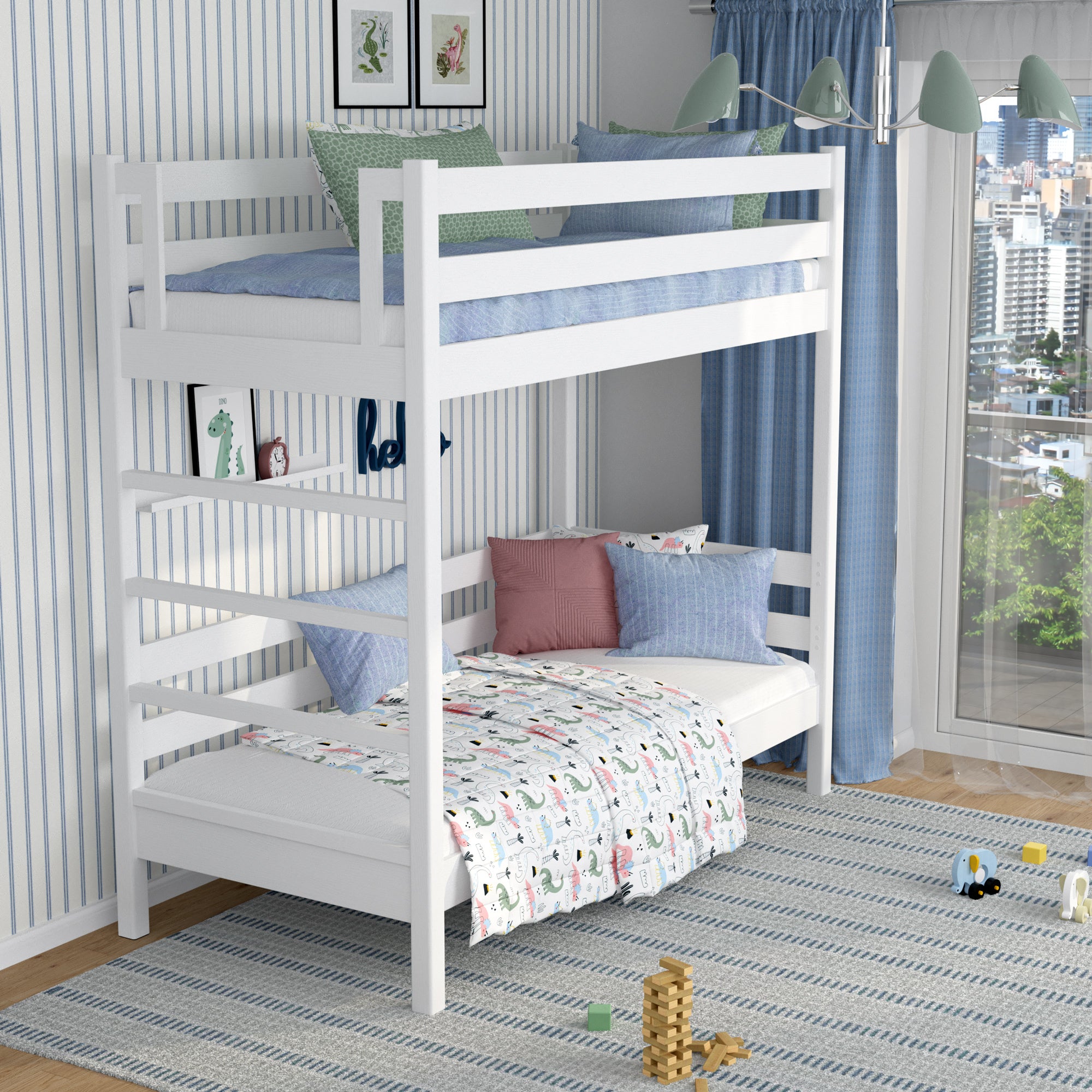 White Bunk Bed in Children’s Room – Scandi Arrangement, Wooden