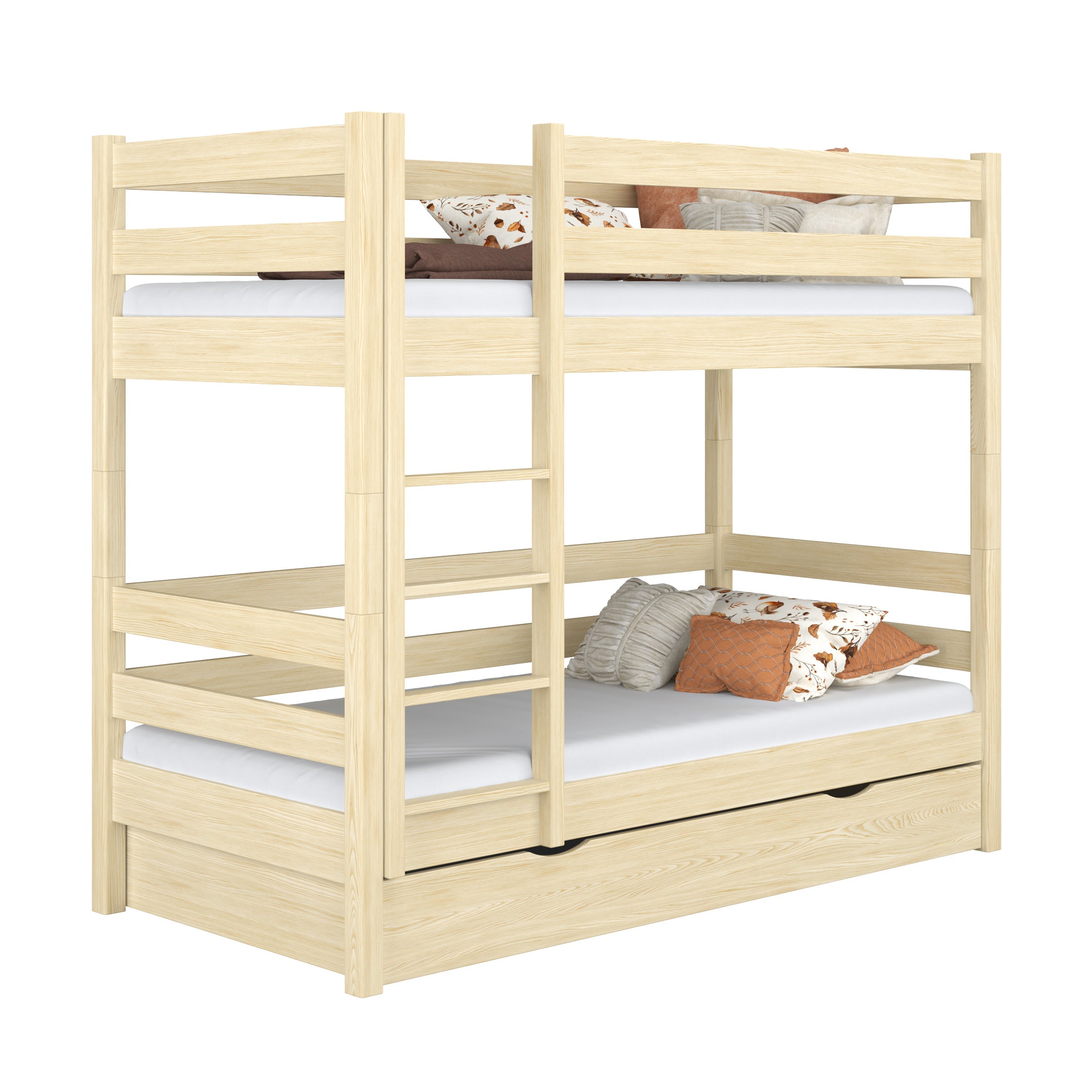 Letto a castello pino trasparente per bambini – due della camera da lettoe e cassetto, in legno