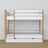 White and Oak Bunk Bed with Drawer – Wooden Safety Rail and Ladder, Nizio