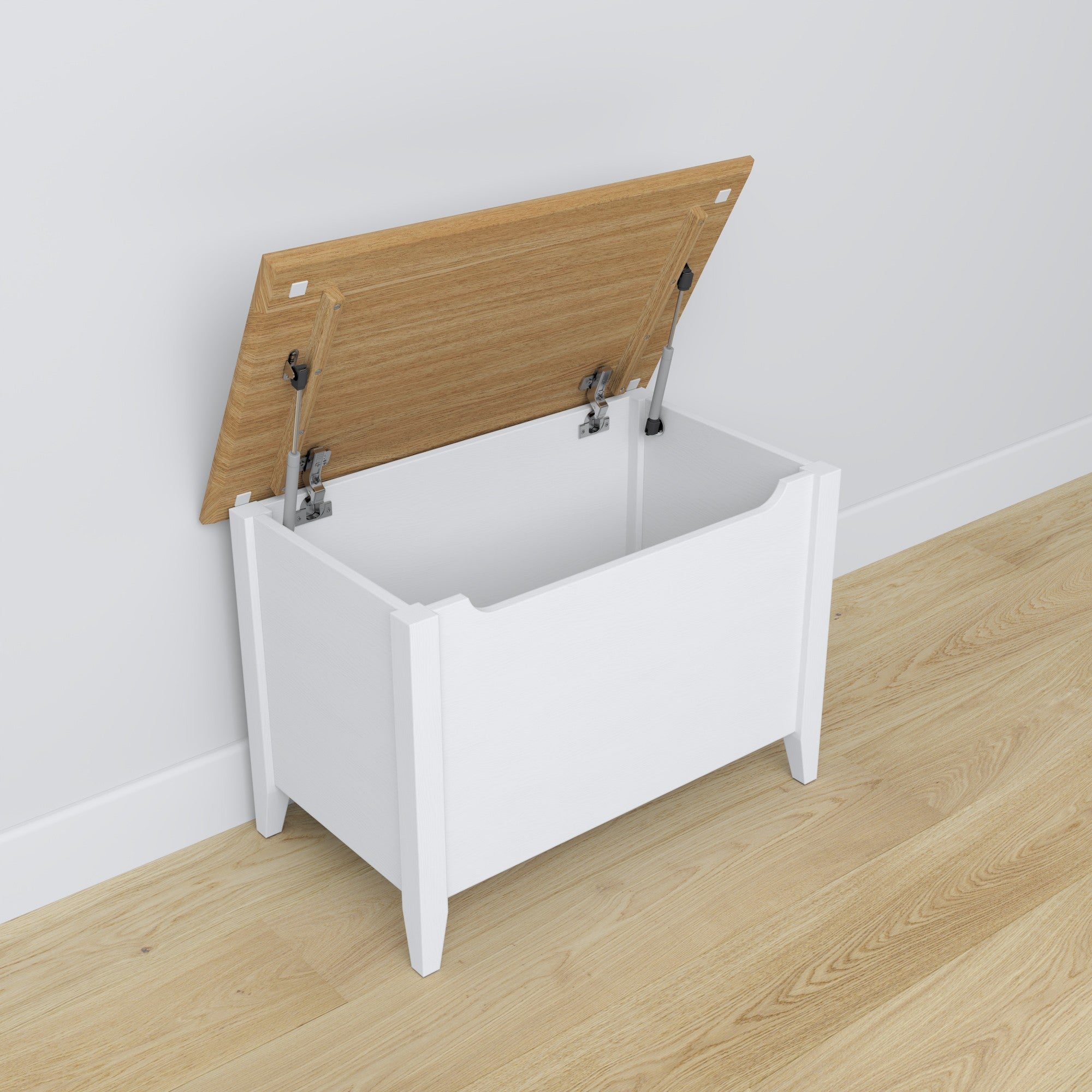 Baule in legno bianco con quercia in salotto o camera da letto – allestimento scandinava