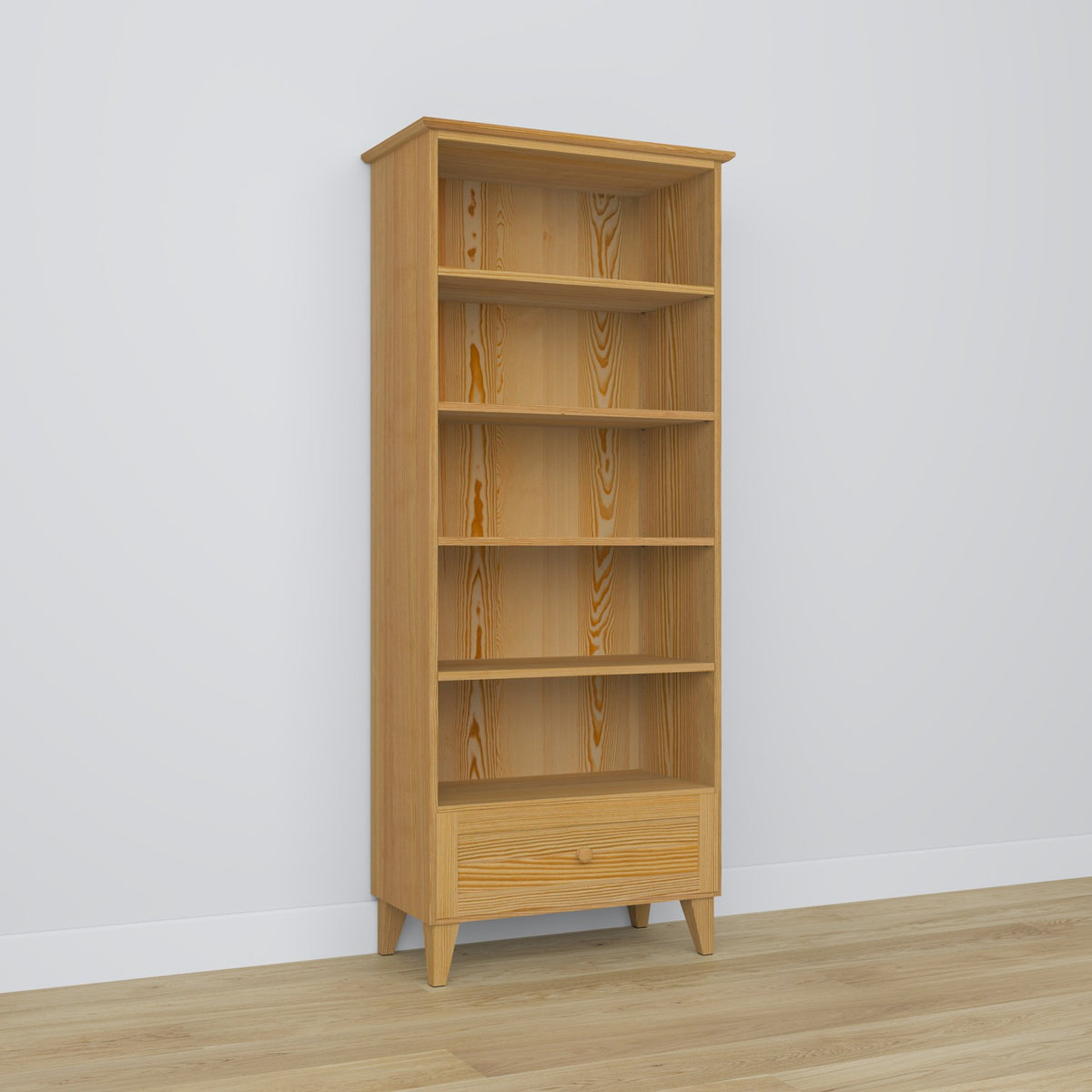 Bookcase 1S 80 natural pine – pine, full height, front view, Nizio