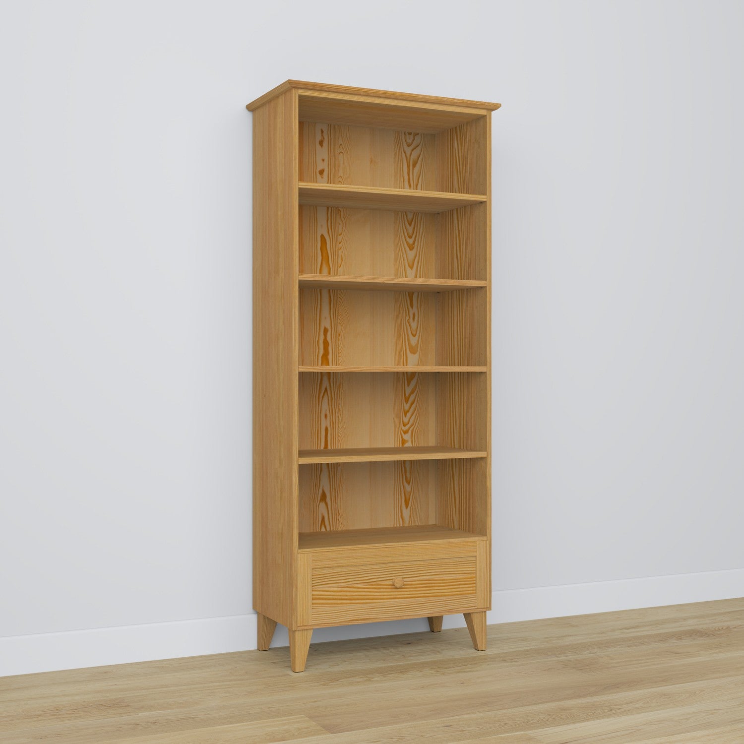 Bookcase 1S 80 natural pine – pine, full height, front view, Nizio