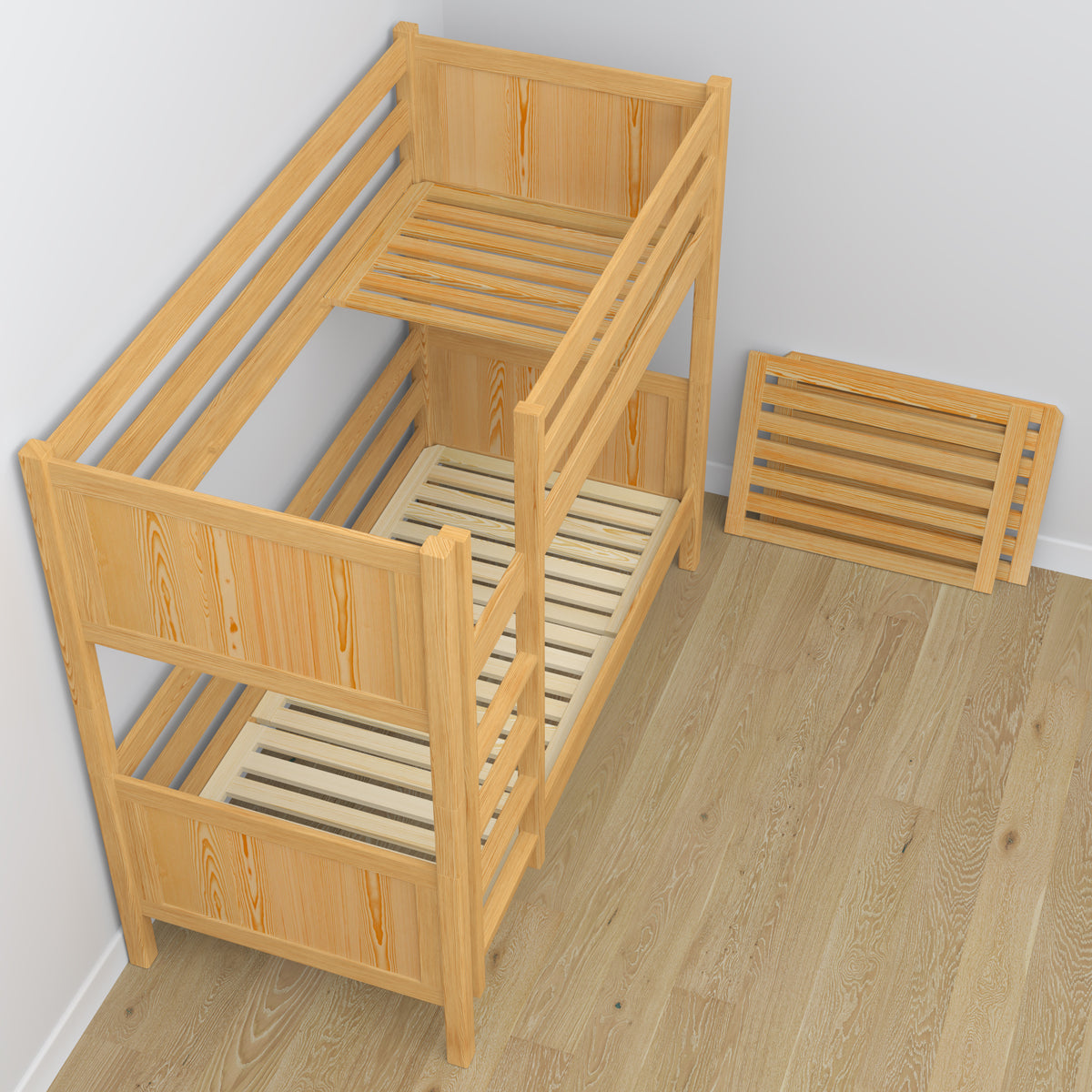 Letto a castello pino naturale in legno – vista laterale, Nizio Home