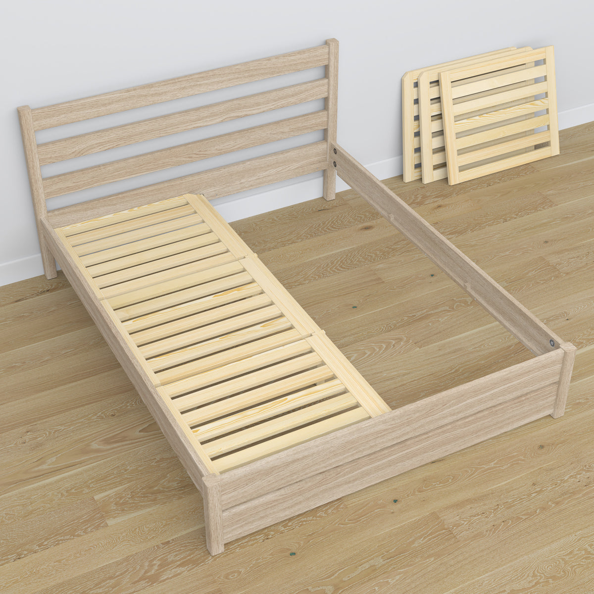Letto matrimoniale quercia sbiancata con quercia – dimensioni e schema, Nizio Home