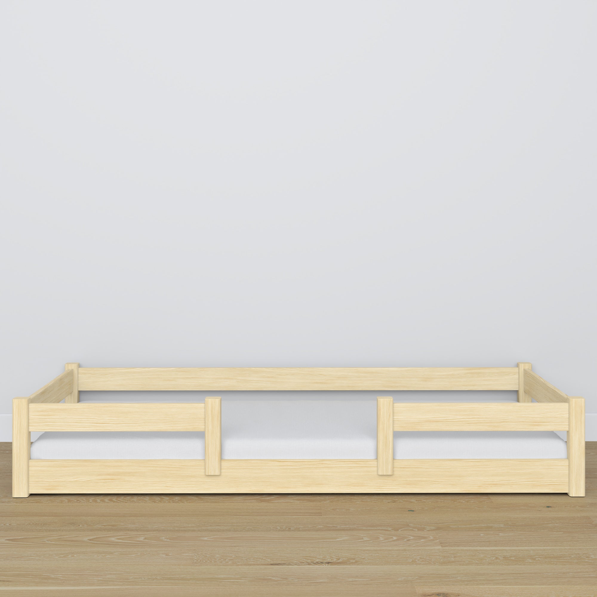 Letto basso pino trasparente in camera da letto – allestimento scandinava, in legno