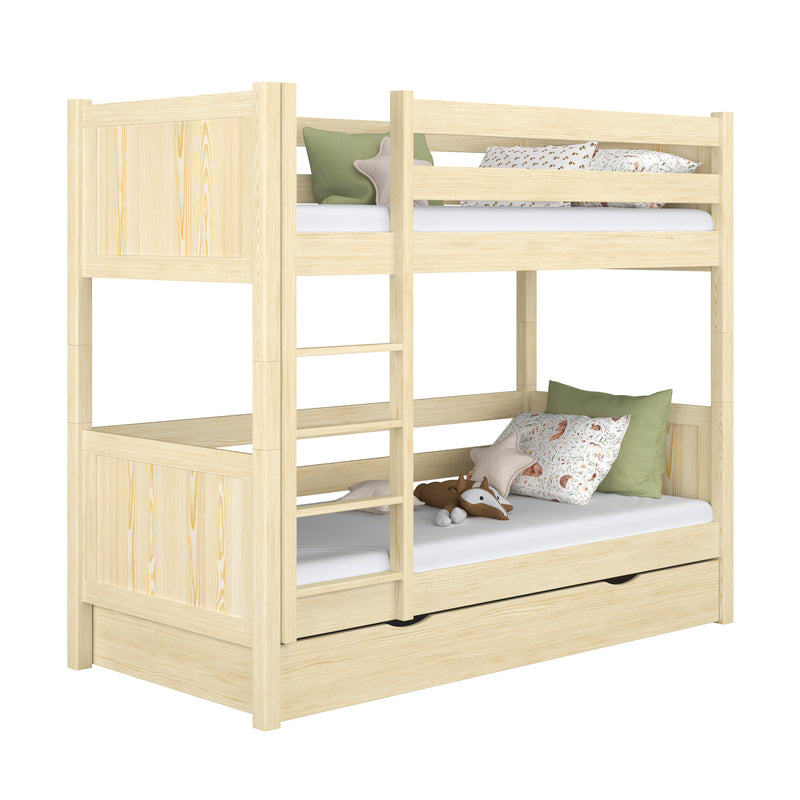 Letto a castello con cassetto in legno pino trasparente – stanza per bambini, legno massello, scandi
