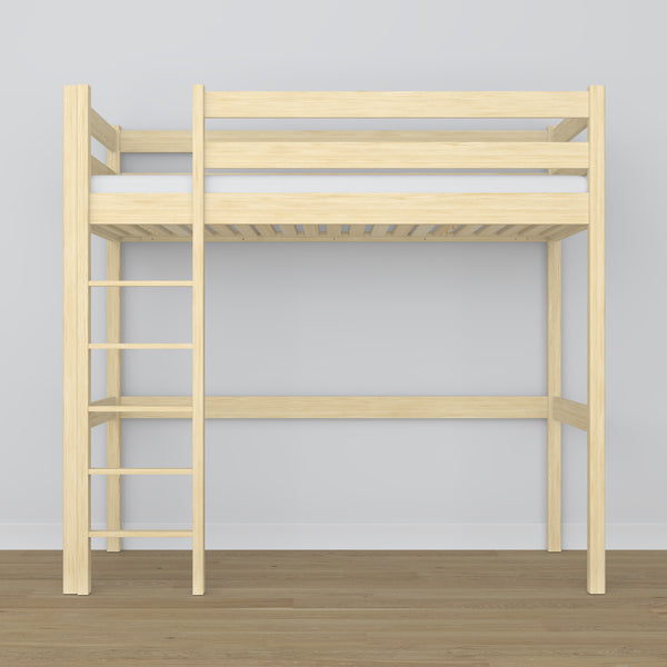 Loft bed clear pine – wooden ladder and safety rail, Nizio Home