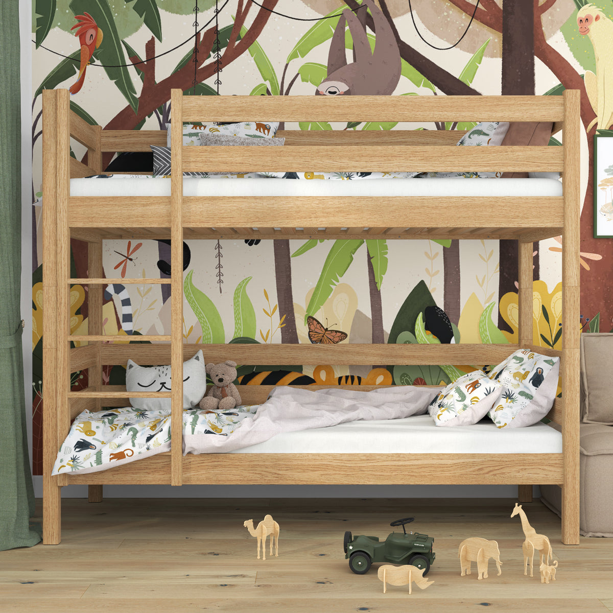 Natural Oak Bunk Bed – Oak Ladder and Safety Rail, Nizio Home