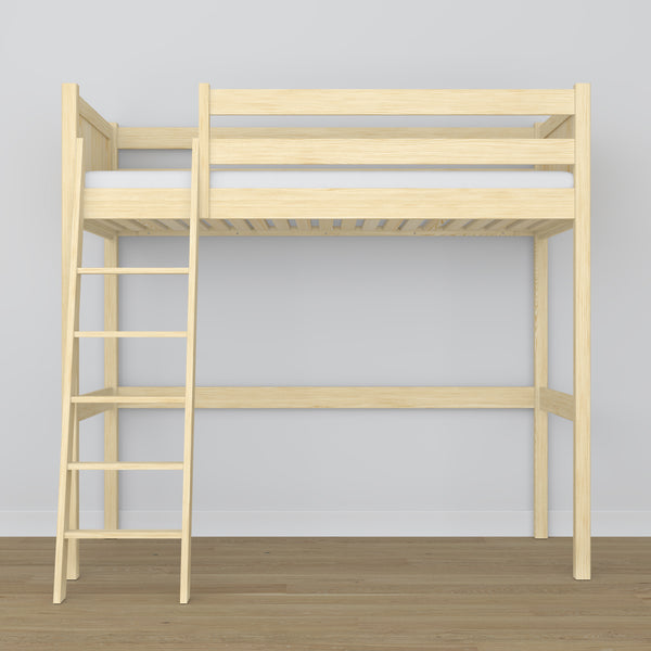 Loft bed clear pine – wooden ladder and safety rail, Nizio Home