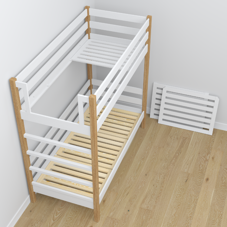 Letto a castello bianco-quercia – giunzioni artigianali in legno, dettaglio, Nizio Home