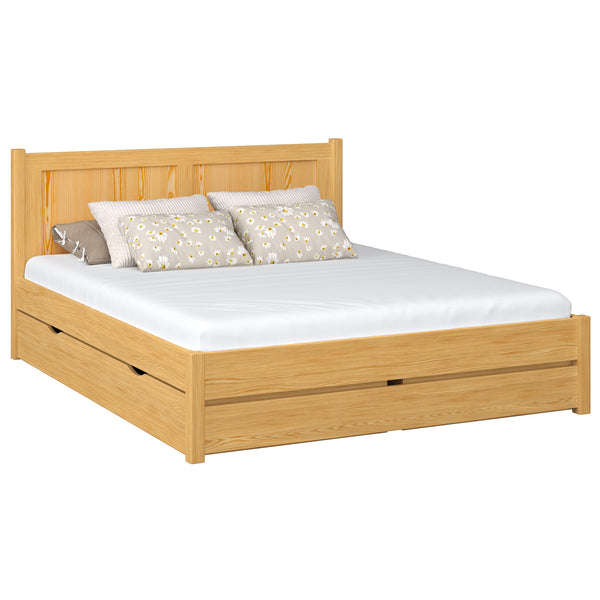 Double bed with wooden drawer natural pine – bedroom, storage, scandi style