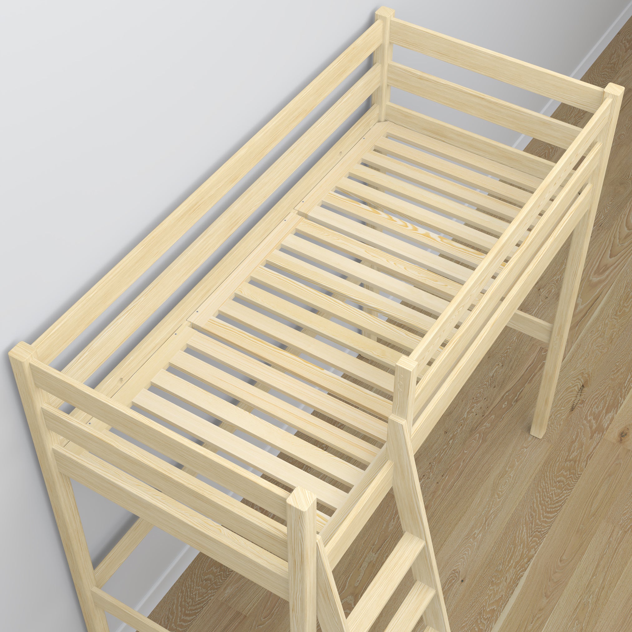 Clear Pine Wooden Loft Bed with Desk – Ladder and Joint Details